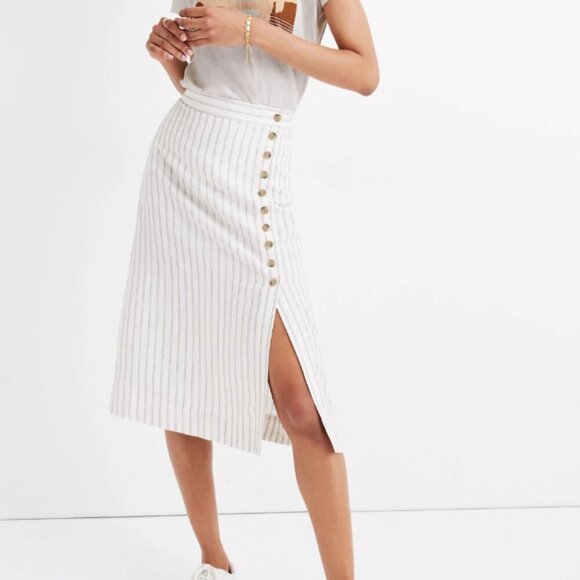 Madewell Dresses & Skirts - MADEWELL Nautical Preppy Women's 16 Side-Button Midi Skirt Indigo Pinstripe